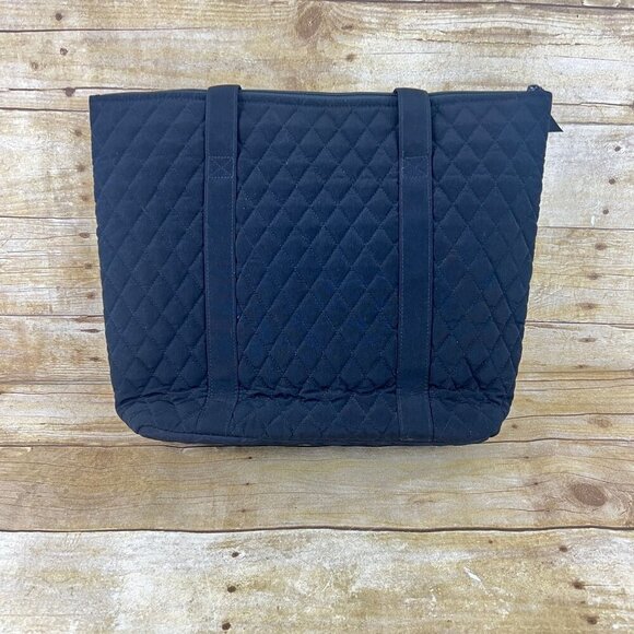 Vera Bradley Quilted Shoulder Tote Bag  Black With Zipper Closure & Front Pocket - Picture 3 of 6